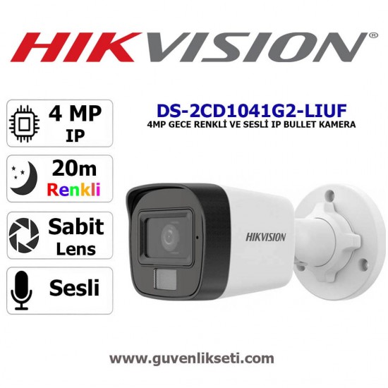 Hikvision DS-2CD1041G2-LIUF 4mp Gece Renkli ve Sesli ip Bullet Kamera Hikvision DS-2CD1041G2-LIUF 4MP gece renkli sesli dış mekan bullet güvenlik kamerası